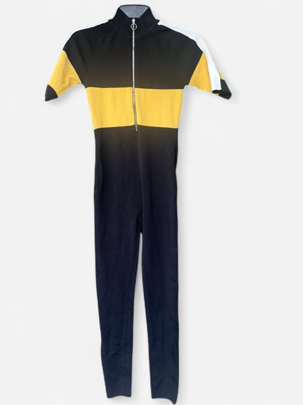 Women’s  Black and Yellow Zip-Front One-Piece